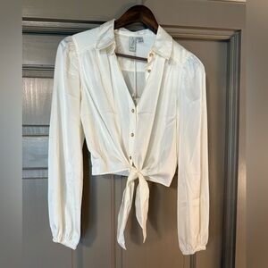 Joie Cream Button-Up Tie-Front Blouse